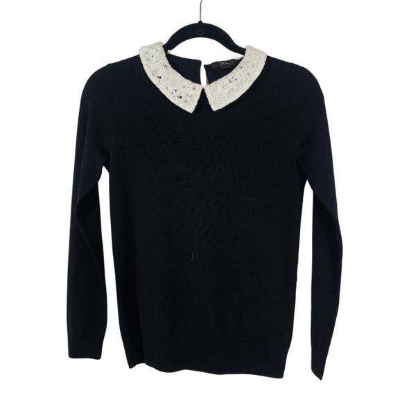 J. Crew Sweater with Lace Collar • Black • Size XS - Picture 3 of 8